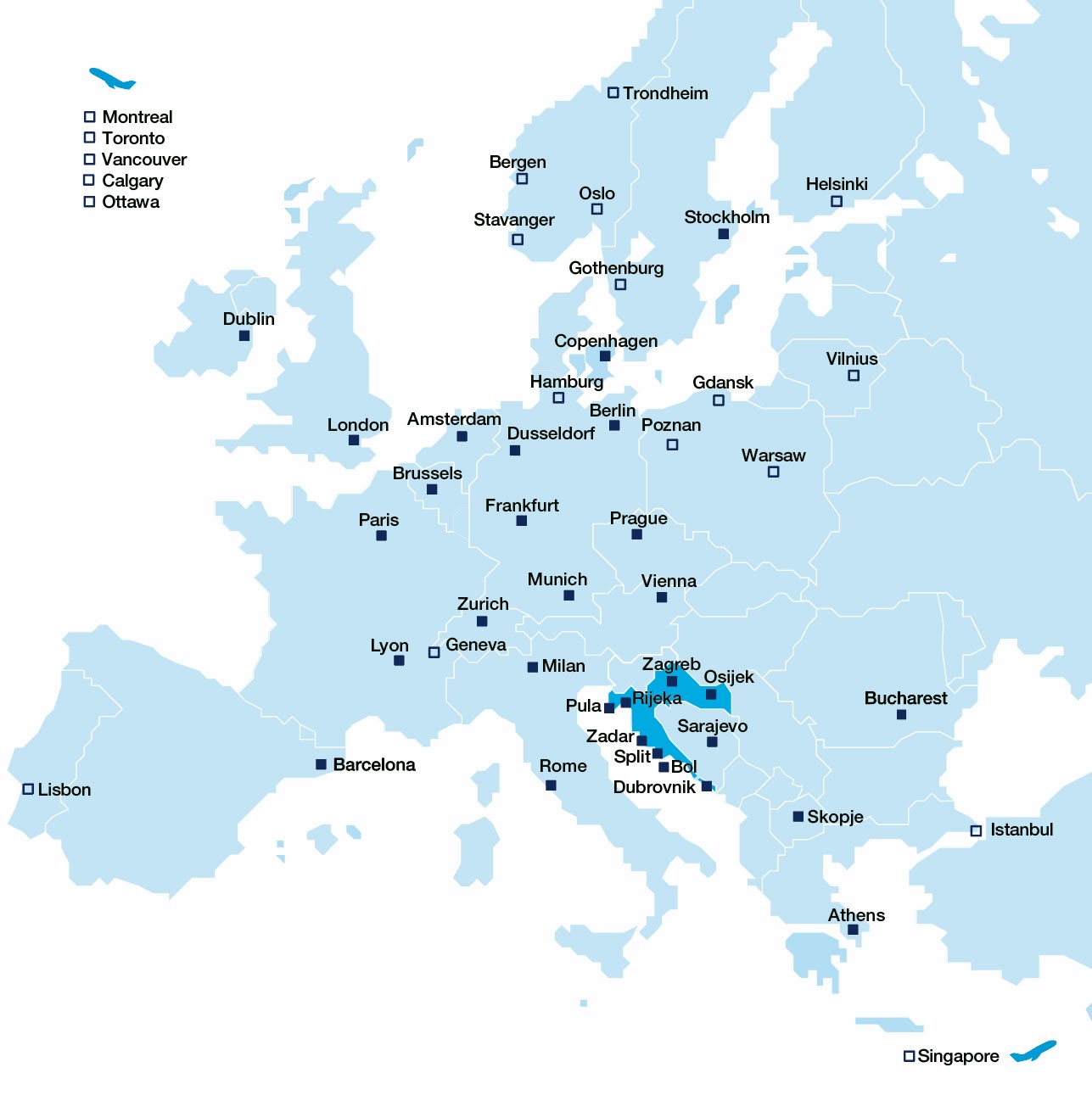 Croatia Airlines Route Map Our Destinations | Croatia Airlines